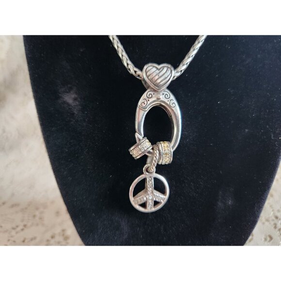 EUC Brighton Reversible Charm Necklace Silver-Tone Love & Peace Pendant - Picture 3 of 5